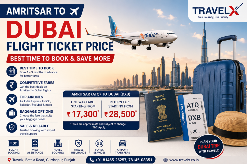 Amritsar to Dubai Flight Ticket Price (2026) | Best Fare Guide | Travelx