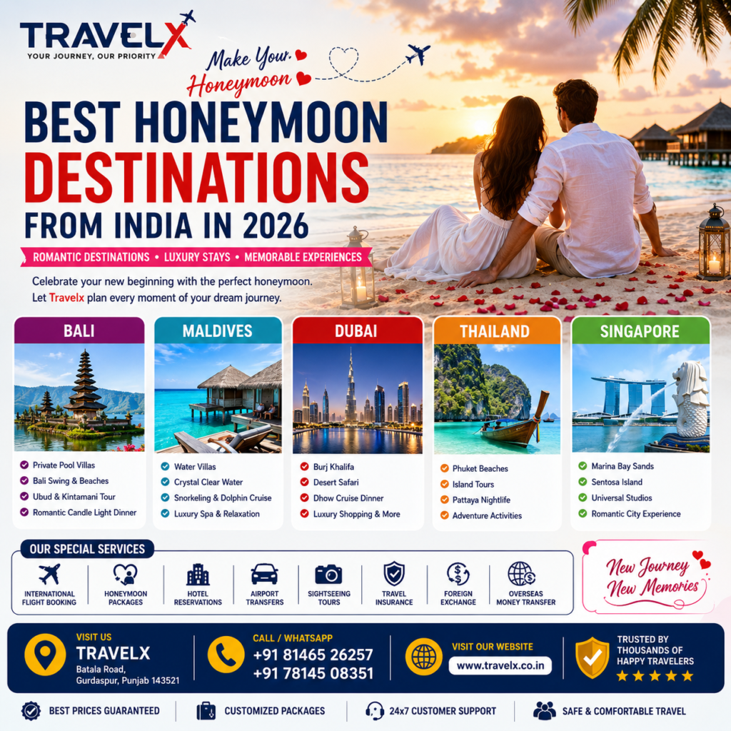 Best Honeymoon Destinations from India in 2026 | Romantic International Honeymoon Packages | Travelx