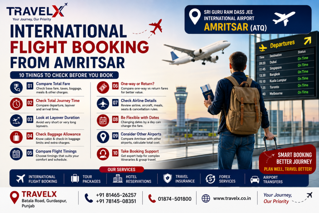 International Flight Booking from Amritsar (2026) | Travelx Gurdaspur