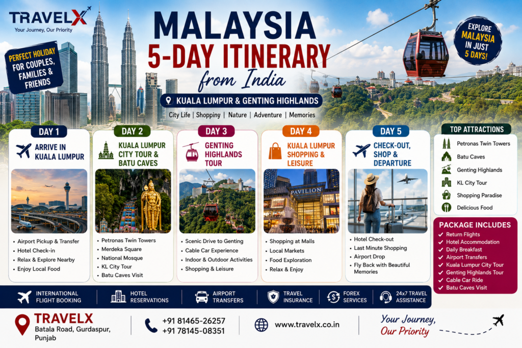 Malaysia 5-Day Itinerary from India 2026 | Kuala Lumpur & Genting Guide | Travelx