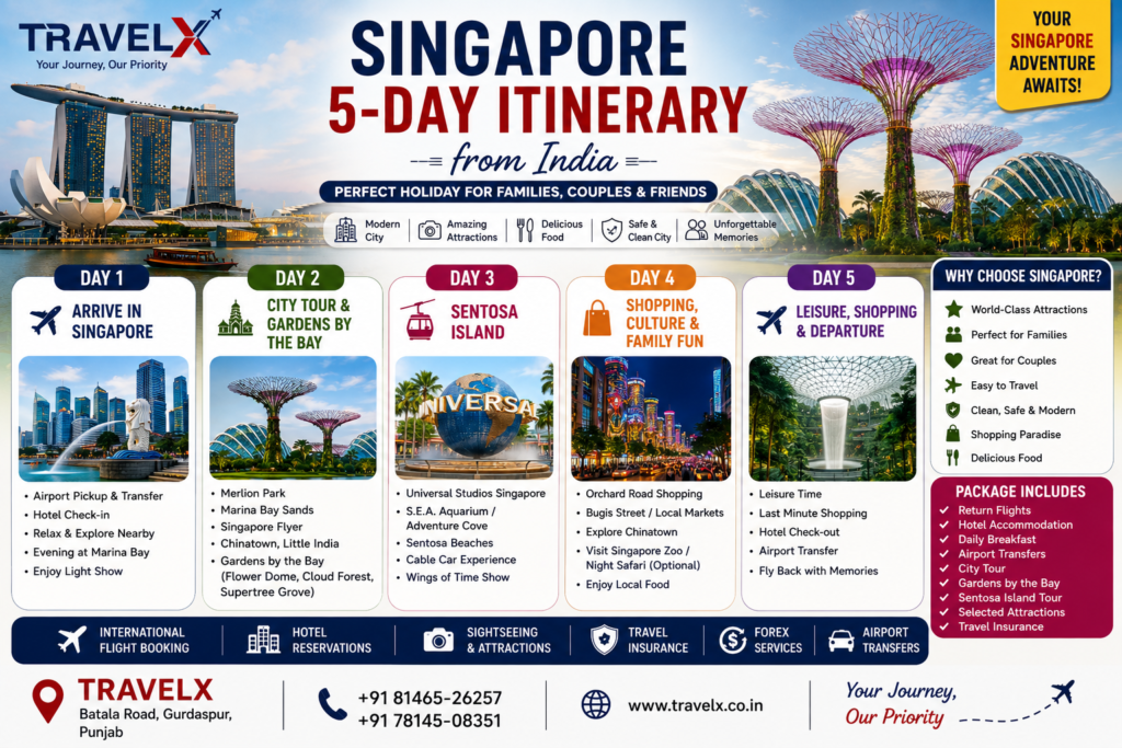Singapore 5-Day Itinerary from India 2026 | Family & Couple Guide | Travelx